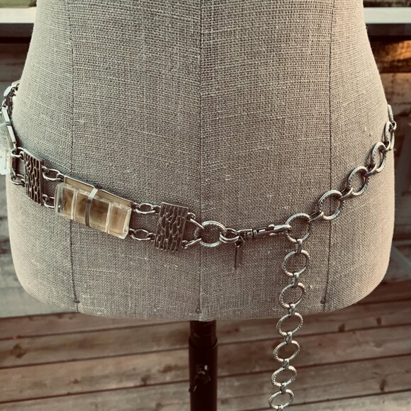 Vintage Chico's Silver Metal Beaded Chain Statement Chunky Boho Retro Hip Belt - Picture 2 of 13
